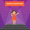 Singing Competition Banner Template, Girl Performing on Stage in Children Musical Show Vector Illustration