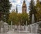 Singing fountains and Saint Elisabeth Cathedral in Kosice, Slovakia