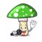 Singing green amanita mushroom mascot cartoon