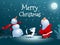 Singing Santa Claus, dog and snowman. Christmas snow scene.