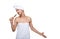 Singing a thin guy after a shower, isolate on a white background