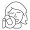 Singing vocalist with studio microphone thin line icon, Sound design concept, Woman with microphone sign on white