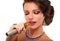 Singing Woman with Microphone.Glamour Singer Girl Portrait. Karaoke Song