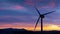 Single 3d animated wind turbine with sunrise time lapse. Turbine is 3d Rendered Illustration.