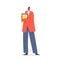 Single African Businessman Male Character Red Brown Blazer and Blue Pants Stand with Folder, Fashioned Business Man