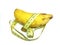 Single Banana Surrounded by Measuring Tape on White Background