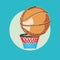 Single basketball in basket flat design