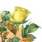 A single of beautiful golden yellow rose with green leaves.