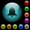 Single bell icons in color illuminated glass buttons