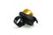 A single bicycle ringer bell with black loop ring and gold painted surface