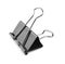 A single binder peg office, isolated on a white background. The black and metallic paper clip. Clerical pins for papers.