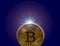 Single bitcoin macro image isolated against white