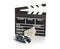 Single, black, open movie clapper or clapper-board with dvd movie disc, film reel and movie theatre tickets on white - digital