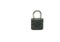 Single black small locked padlock on white background with space for text