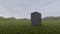 A single blank tombstone on a foggy meadow