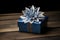 a single blue silver themed gift box