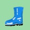 Single blue waterproof rubber boot isolated on mint background. Vector illustration