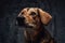 Single brown furred dog posing against dark background