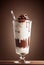 single Cacao chocolate Milkshakes with whipped cream topping and strawberries with