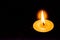 A single candle with bright flames in a dark background