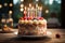 Single candle flickers atop a scrumptious birthday cake centerpiece