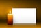Single Candle Vector with White Paper Panel on Light Brown Background