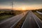 Single Car at a Beautiful Motorway at sunset