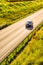 Single car on uk motorway road overhead view at daylight