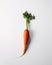 A single carrot on a white surface. AI generative image.