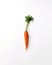 A single carrot on a white surface. AI generative image.