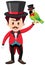 Single character of ring master and parrot on white background