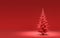 Single Christmas tree without ornaments with monochrome solid red color in red background with copy space, 3d rendering