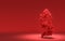 Single Christmas tree without ornaments with monochrome solid red color in red background with copy space, 3d rendering