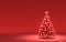 Single Christmas tree without ornaments with monochrome solid red color in red background with copy space, 3d rendering