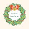 Single Christmas wreath on light background with bells and bows, strings of beads