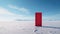 A single closed red door standing on a white desert ground
