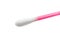 Single closeup pink cotton bud isolated on white background. A clean cotton bud image