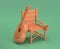 single color folding chair and a guitar in green background, 3d rendering, yellow camping objects, making music
