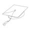 Single continuous line art graduation cap. Celebration ceremony or master degree concept, academy graduate design. One