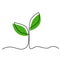 Single continuous line art growing plant leaves. Environmental protection concept, eco natural farm concept, organic food, vegan