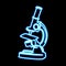 Single continuous line art science research microscope sigh. Biology micro technology medicine business lab neon blue
