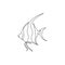 Single continuous line drawing of adorable freshwater angelfish for company logo identity. Cute pterophyllum fish mascot concept