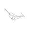 Single continuous line drawing of adorable narwhal for logo identity. Narwhale animal mascot concept for magical creature icon.