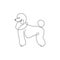 Single continuous line drawing of adorable poodle dog for company logo identity. Purebred dog mascot concept for pedigree friendly