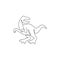 Single continuous line drawing of aggressive velociraptor for logo identity. Prehistoric animal mascot concept for dinosaurs theme