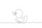 Single continuous line drawing Bath duck hand drawn outline doodle icon. Rubber bath duck for baby bathtub