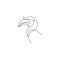 Single continuous line drawing of beauty great hornbill head for company logo identity. Big beak bird mascot concept for national