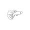 Single continuous line drawing of beauty guppy fish for aquarium logo identity. Freshwater aquarium fish mascot concept for