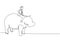 Single continuous line drawing businessman riding hippopotamus symbol of success. Business metaphor concept, looking at goal,