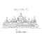 Single continuous line drawing Candi Borobudur Temple landmark. Beautiful famous place in Indonesia. World travel home wall decor